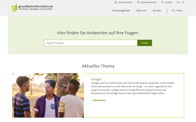 Screenshot der Starseite der Website gesundheitsinformation.de